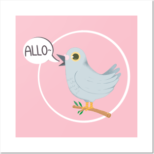 Cute Bird saying hello cartoon design Posters and Art